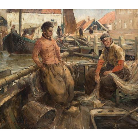 BURGER-KILLING, Willi Hans (1882-1969), "Zwei holländische Fischer auf ihrem Boot vor dem Kai",