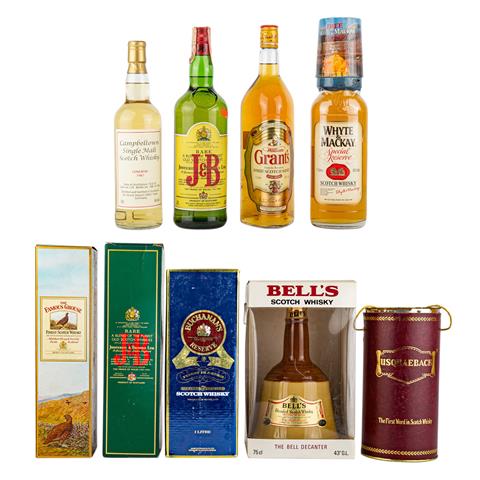 Konvolut von 9 Flaschen Blended Scotch Whisky THE FAMOUS GROUSE / USQUAEBACH / BELL'S /