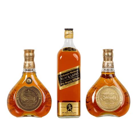 3 Flaschen Blended Scotch Whisky JOHNNIE WALKER 'Black Label' / 'Swing',