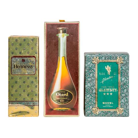 Konvolut 3 Flaschen Cognac HENNESSY / OTARD / GLEMBAY,