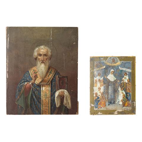 2 IKONEN "Heiliger Nikolaus" & "Gottesmutter Freude aller Leidenden", Russland 19. Jh.,