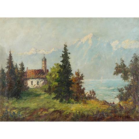 PIPPEL, OTTO EDUARD ( 1878 - 1960), "Kapelle an Gebirgssee",