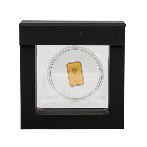 Cookinseln/GOLD - 4 g Goldbarren mit 3 roten Swarovski Kristallen,