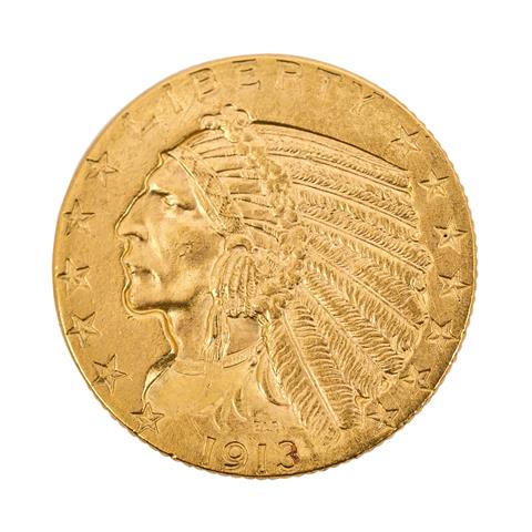 USA/GOLD - 5 Dollars 1913 Indian Head,