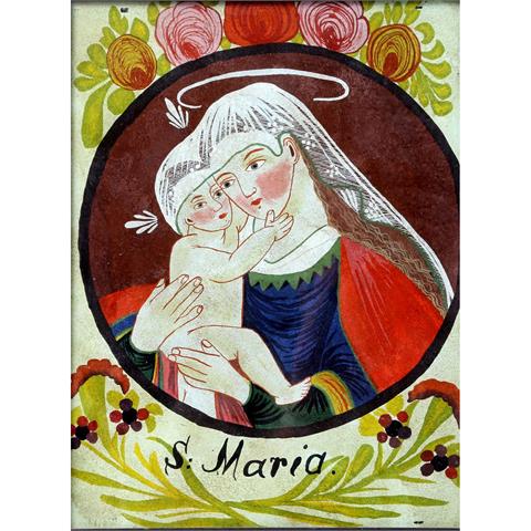 Hinterglasbild "S. MARIA mit Christusknaben", Süddeutschland 19. Jh.,
