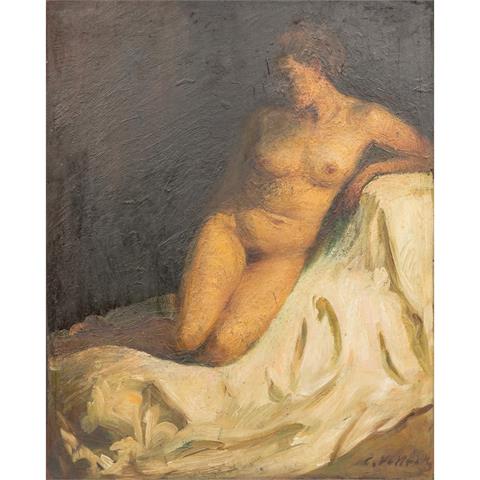 VOLLRATH, CONRAD (1884-1979), "Weiblicher Akt auf weißem Tuch kniend",