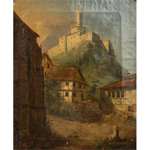 HUBER, R. (Maler 19. Jh.), "Burg über der Stadt",