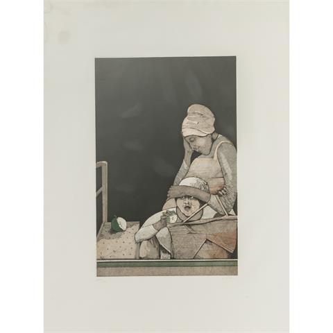PLATTNER, KARL (1919-1986, Südtiroler Künstler), "Mutter und Kind mit Apfel",