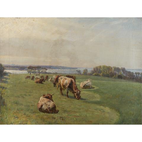 MOLS, NIELS PEDERSEN (1859-1921), "Kühe auf der Weide vor einem See",