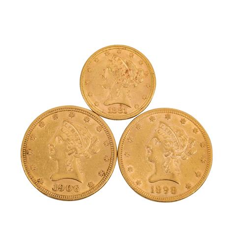 USA Gold - 1 x 5 + 2 x 10 Dollars, Motiv Liberty Head,