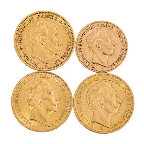 Preussen/GOLD - Konvolut aus 3 x 20 Goldmark und 1 x 10 Goldmark,