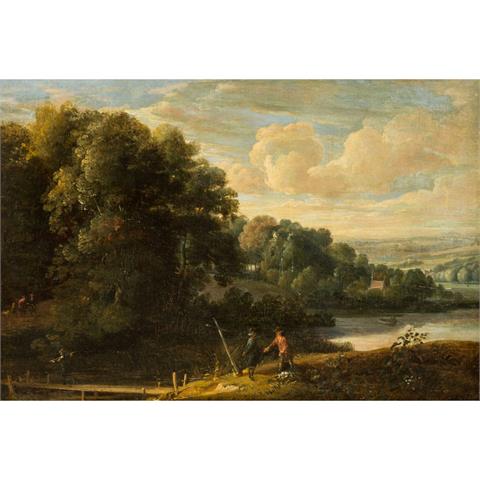 ARTHOIS, Jacques de, ATTRIBUIERT (1613-1686, Maler in Brüssel), "Wanderer in Flusslandschaft",