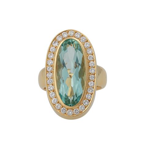 Ring mit schönem, grün-blauen Aquamarin ca. 8 ct