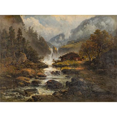 PETERS, PIETER FRANCIS (Nymwegen 1818-1903 Stuttgart), "Hütte am Wildbach im Gebirge",
