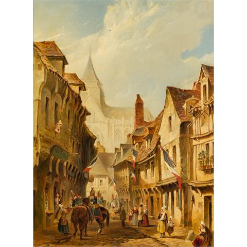BROWNE, GEORGE H. (engl. Maler, tät. 1836-1885), "Französische Soldaten in der Stadt", 1849,