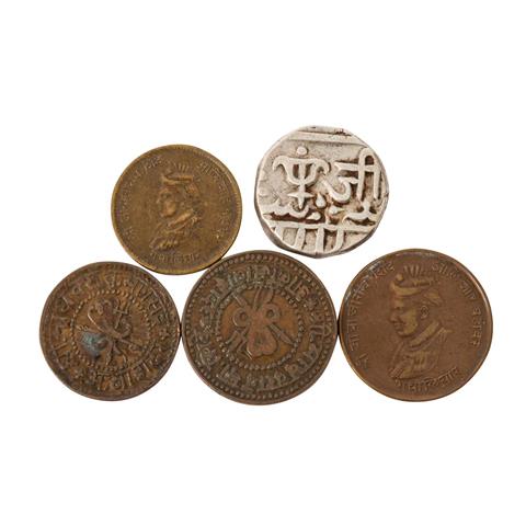 (British) Indien, Gwalior - Kleinkonvolut von 5 Münzen,