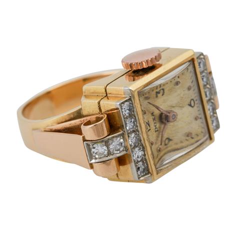 Ring mit DOXA-Uhr flankiert von Achtkantdiamanten, zus. ca. 0,3 ct,
