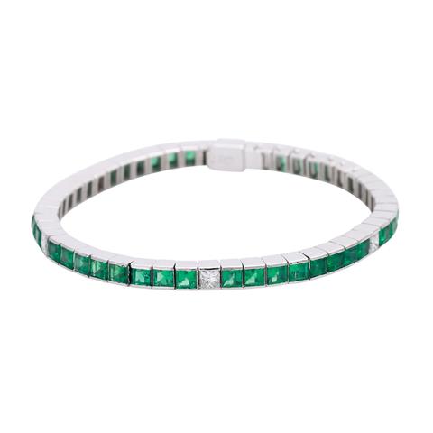 Armband mit Smaragdcarrés und Diamanten