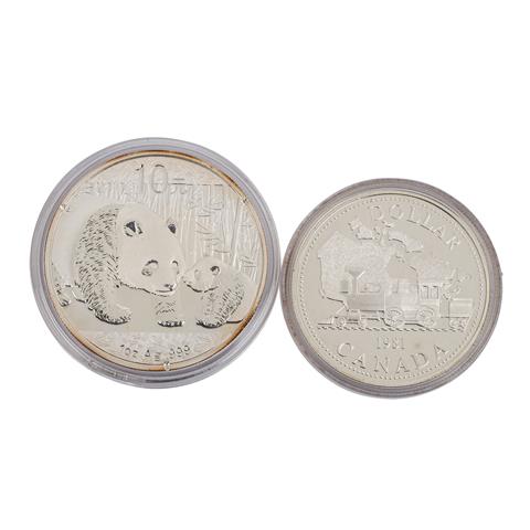 2 Silbermünzen - China 10 Yuan 2011 zu 1 Unze