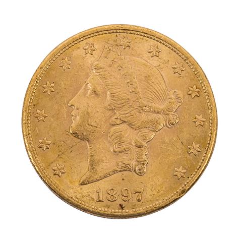 USA - 20 Dollars 1897 o. Mzz., Double Eagle Liberty Head,