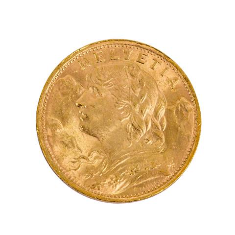 Schweiz/Gold - 20 Franken 1947/B, Vreneli, ss-vz,