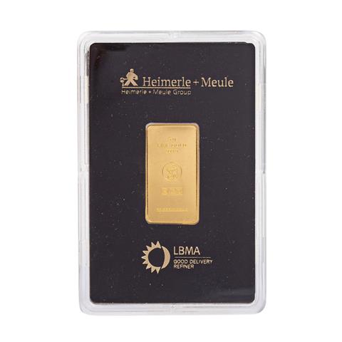 GOLDbarren – 5 g GOLD fein, Goldbarren geprägt, Hersteller Heimerle + Meule,