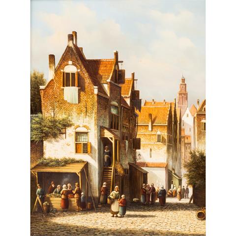 STEENHOUWER, CORNELIUS PIETER (geb. 1946 Rotterdam), "Markt in der Straße einer holländischer Stadt",