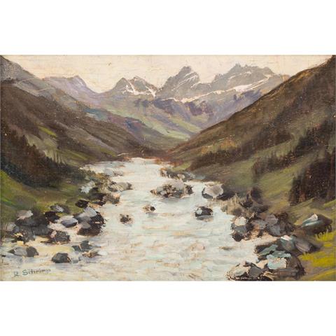 SCHRIMPF, R. (süddeutscher Maler 20. Jh., tätig in Stuttgart), "Fluss in den Alpen",