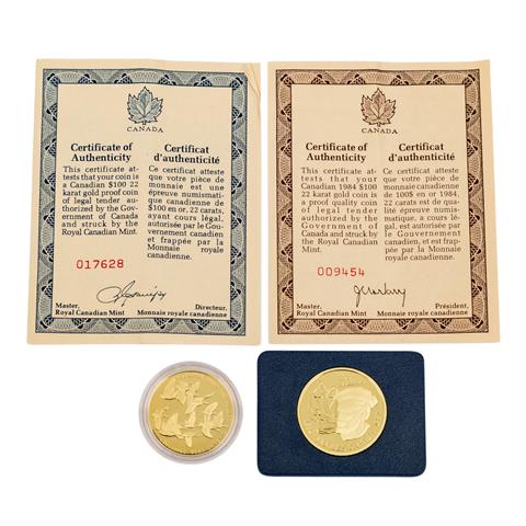 2 x Kanada/GOLD - 100 Dollars 1978/1984,