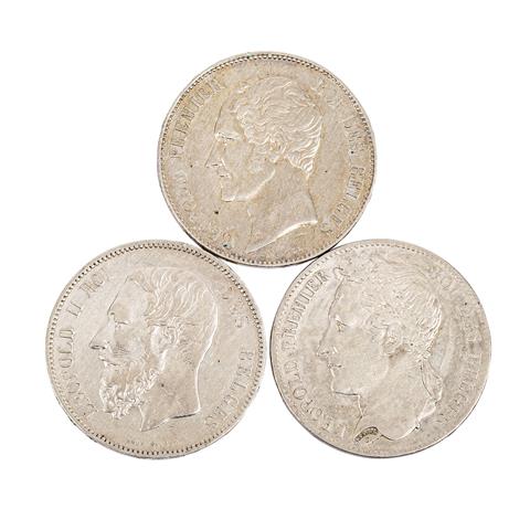 Belgien - 3 x 5 Francs 1849 (2), 1873,