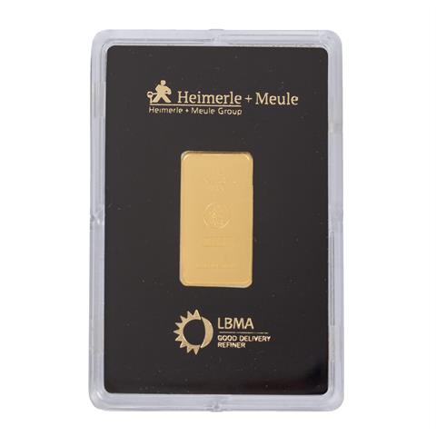 GOLDbarren – 5 g GOLD fein, Goldbarren geprägt, Hersteller Heimerle + Meule,