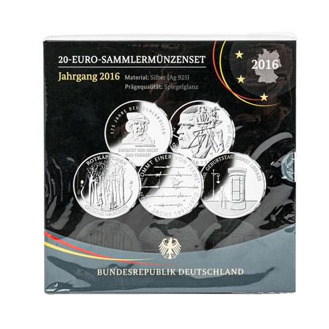 BRD - 20 Euro Sammlermünzenset 2016, 5 x 20 Euro,