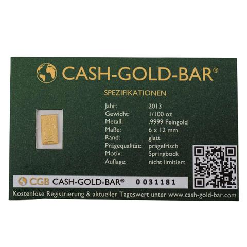 GOLDbarren - 1/100 oz GOLD fein, GOLDbarren, geprägt, Cash-Gold-Bar 2013,