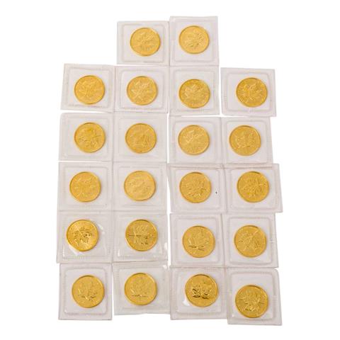 22 x Kanada/GOLD - 1/10 Unze GOLD fein, 5 Dollars, Maple Leaf, verschiedene Jahrgänge,