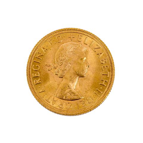 GB/GOLD - 1 Sovereign 1958, Elizabeth II. mit Schleife,