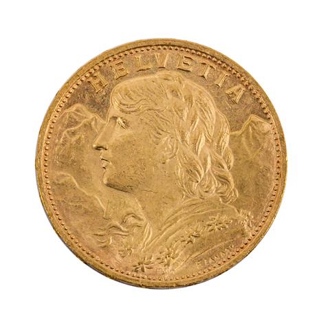 Schweiz/GOLD - 20 Franken 1930/B, Vreneli, vz+,