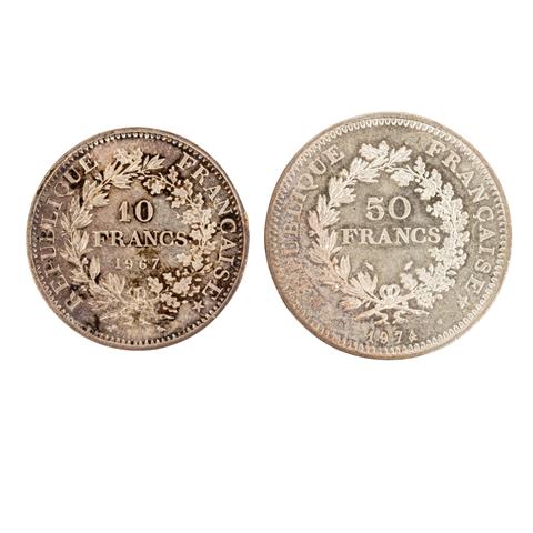 Frankreich - 10 Francs 1968 + 50 Francs 1974,