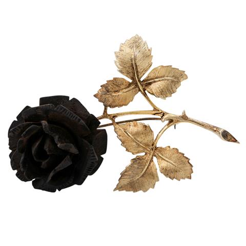 Brosche "Rose", Blüte geschnitzt aus Ebenholz