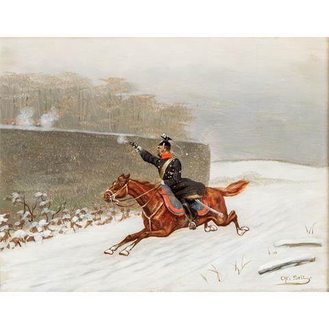 SELL, CHRISTIAN, wohl d.Ä. (1831-1883), "Schießender Kavallerist in verschneiter Landschaft",