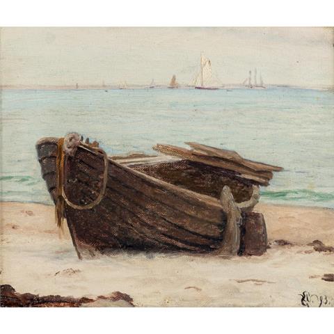 WINNERWALD, EMIL (1859-1934) "Verfallendes Ruderboot auf Strand"