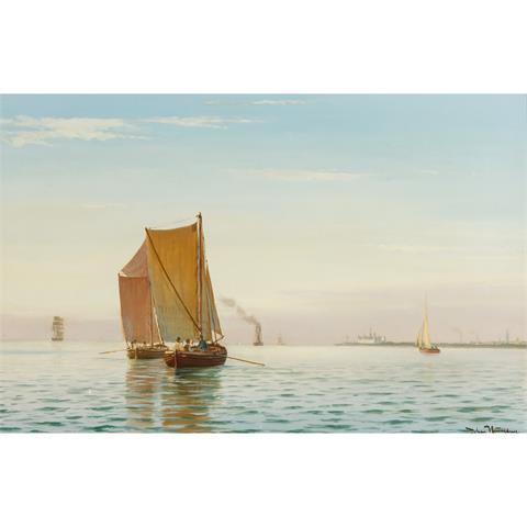 NEUMANN, JOHAN JENS (1860-1940) "Segelschiffe vor der Küste von Helsingor mit dem Schloss Kronborg"