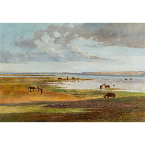 CHRISTIANSEN, NIELS PETER (1873-1960) "Pferde grasen an Ufer"