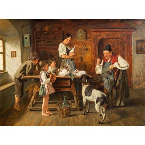 STIERHOF, ERNST (1918-?), "Bauernfamilie mit Hasen in der Stube",