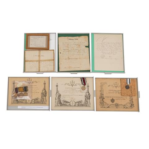 1870/71 Seltene Zusammenstellung Dokumente, Verleihungsurkunden