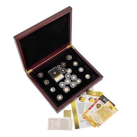 Mini Goldmünzen und -medaillen in Edelholzbox -