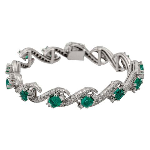 Armband mit Smaragden und Diamanten, zus. ca. 2 ct,