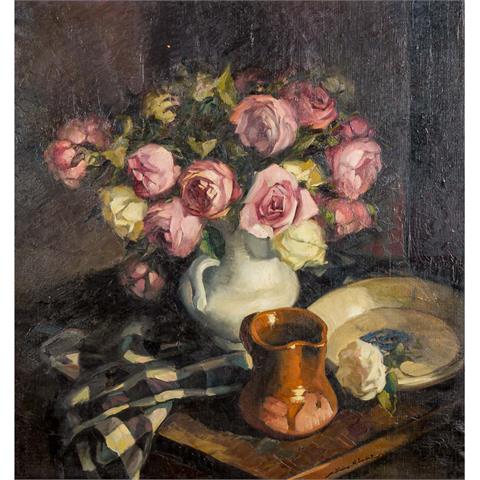 MOLINA NUNEZ, EMILIO (1917-1971), "Stilleben mit Rosen in weißem Krug",