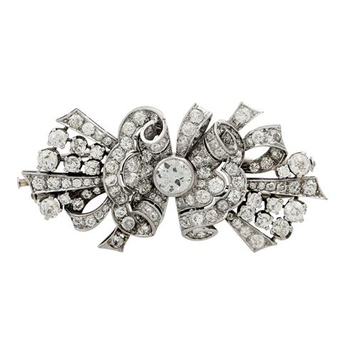 Art Deco Diamantbrosche (teilbar) ausgefasst mit Altschliffdiamant  zus. ca. 8,9 ct
