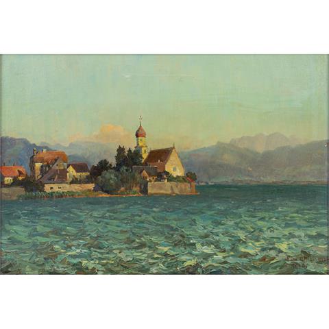 LÖFFLER, FRANZ (1875-1955), "Blick vom Malerwinkel auf Wasserburg am Bodensee",