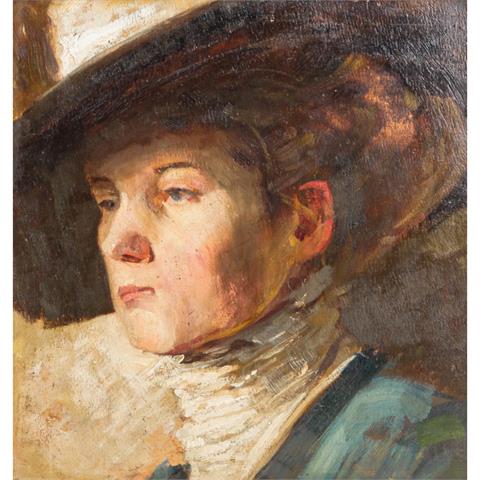 IMPRESSIONISTISCHER MALER (19./20. Jh.), "Portrait einer mondänen Dame mit Hut",